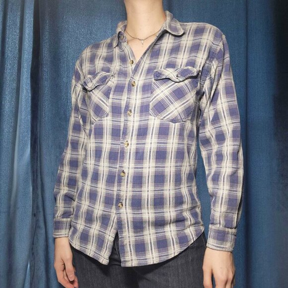 Vintage 70s western soft blue purple and white cotton plaid button-up shirt - Picture 3 of 15